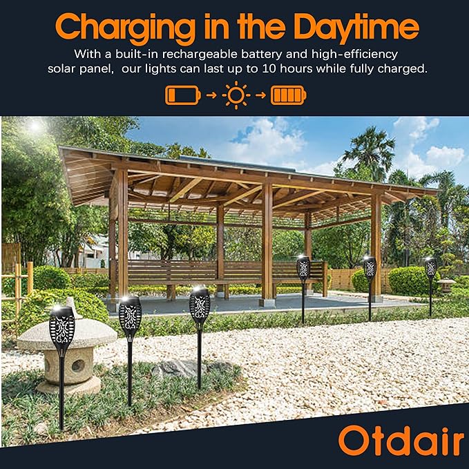Otdair Solar Outdoor Lights, 16 Pack 12LED Solar Tiki Torches with Flickering Flame, IP65 Waterproof Mini Solar Torch Lights Auto On/Off for Garden, Patio, Yard, Pathway