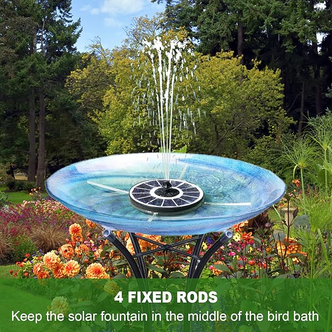 Solar Fountain Pump with 2000 mAh Battery Backup Works in Shade, 3.5 W Glass Solar Powered Water Fountain with 7 Nozzles, Floating Solar Fountain for BirdBath, Garden, Outdoor, Patio-White