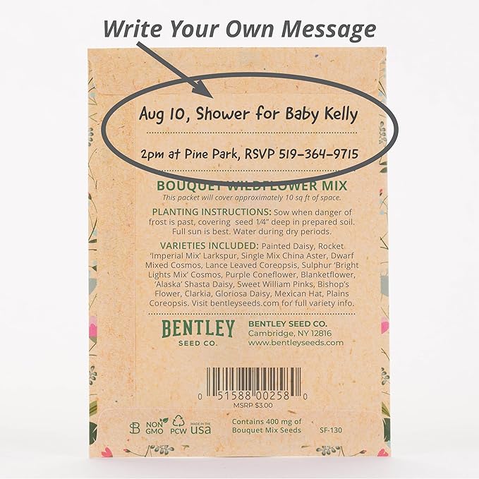 BENTLEY SEED CO. Oh Baby Seed Packets|Girl or Boy Baby Shower Favors for Guests | 25 Wildflower Seed Packets | Pre-Filled | Bouquet Wildflower Mix | Non-GMO Seeds | Gender Neutral | Eco-Friendly Gift