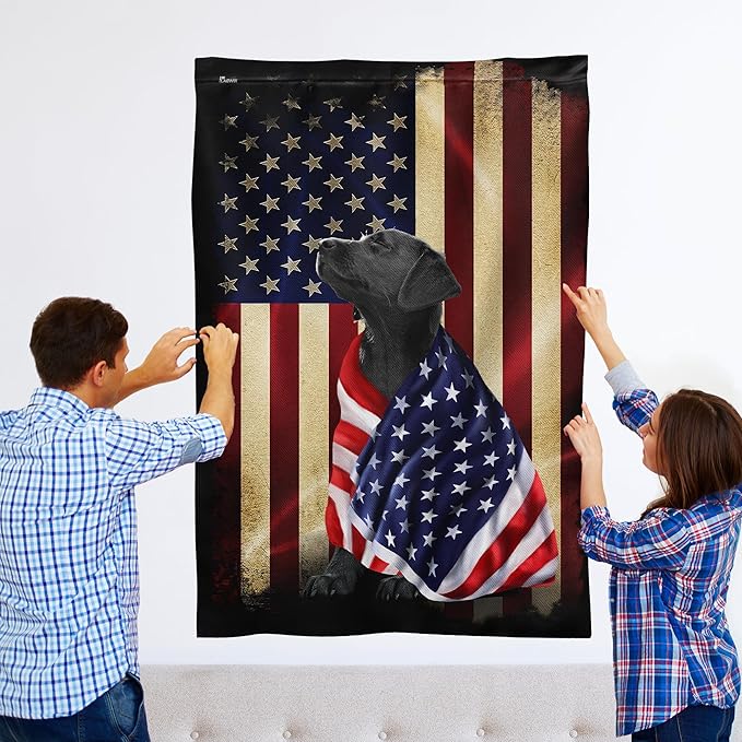 FLAGWIX Black Labrador Retriever House Flags, Patriotic Dog Decor American Flag - 4th of July Decorations for Home, Yard Decor, House Flag 30x40 - Double Sided, Heavy Duty Canvas Flag Indoor Outdoor