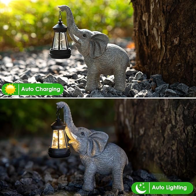 Elephant Statue Solar Garden Decor, Outdoor Solar Decoration for Outside, Gardening Gifts for Women