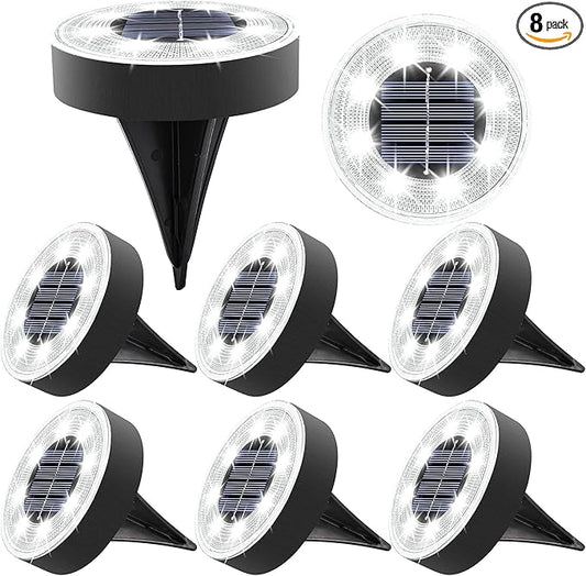 Joomer Solar Ground Lights, 8 Pack 8 LED Solar Lights Outdoor Waterproof IP68 Solar Disc Lights In-Ground Landscape Lighting Outdoor Lights for Patio Pathway Lawn Yard Driveway Walkway (White)