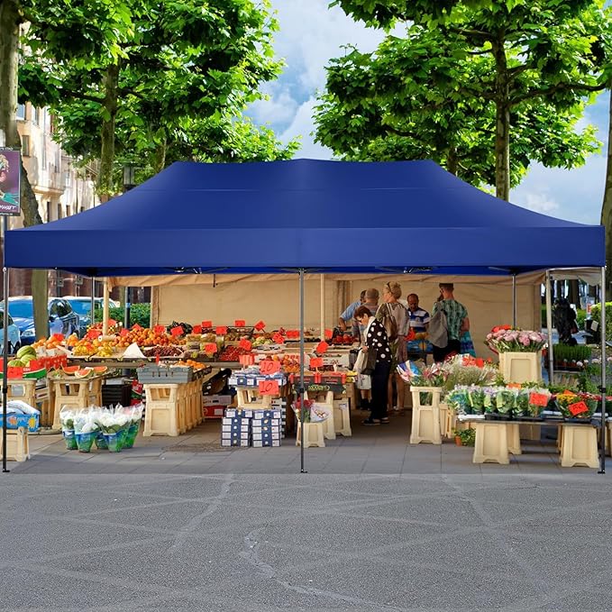 COBIZI 10x20 Pop up Canopy Heavy Duty Without Sidewalls, Easy Set-up Commercial Outdoor Party, 100% Waterproof Wedding Canopy Gazebo, 3 Height Adjustable with Wheeled Bag, Dark Blue