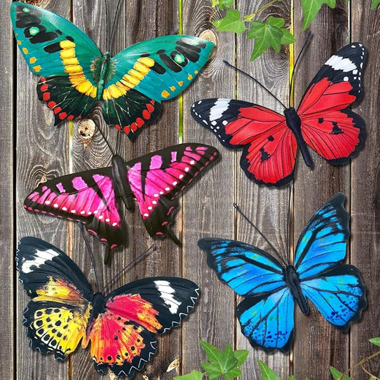 EOORAU Metal Butterfly Wall Decor - 5 Pack Lifelike Butterflies Wall Art Sculpture Hanging Decorations for Indoor or Outdoor, Yard Patio Fence Garden Decorations