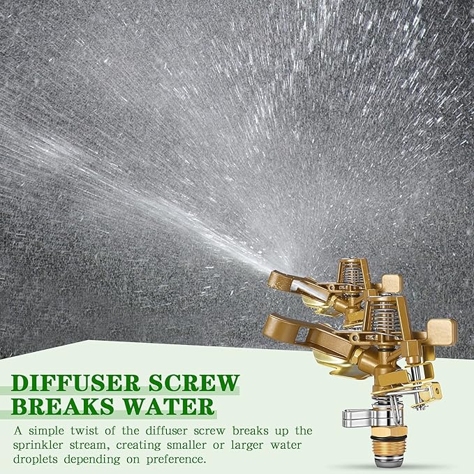 Ferraycle 2 Pieces 1/2 Inch Brass Impact Sprinkler Head with Nozzles Heavy Duty Adjustable 0-360 Degrees Impulse Sprinkler Head Lawn Watering for Yard Irrigation