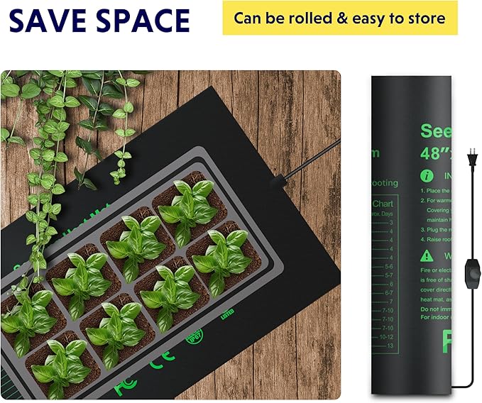 iPower 48" x 20.75" Seeding Heat Mat with Thermostat Temperature Adjustable Knob, Warm Hydroponic Indoor Gardening Plant Germination Pad,