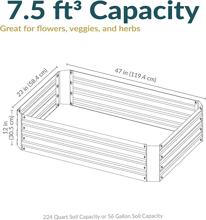 Sunnydaze Galvanized Raised Garden Bed - Metal Raised Bed for Gardening - Outdoor Planter Box for Flowers, Plants, and Vegetables - Silver - 48" W x 24" D x 12" H Rectangle