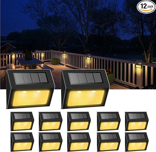 XLUX Solar Lights for Steps Decks Pathway Yard Stairs Fences, LED lamp, Rainproof, Black Metal Housing, 12 Pack