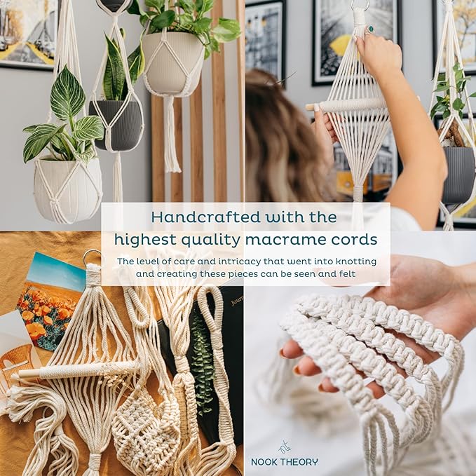 Nook Theory 4-Pack Macrame Plant Hanger - with 8 Ceiling Hooks - Hanging Planter Indoor Outdoor - Hanging Plant Holder - Decorative Bohemian Plant Hangers - Hanging Plants (Pearl)