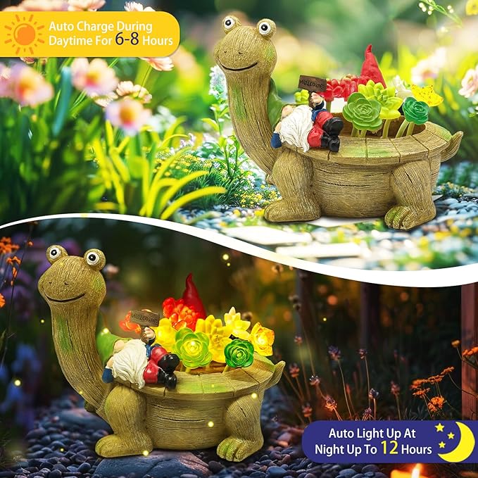 Solar Garden Statues, Turtle Garden Decor Outdoor Solar Lights, Mom Gifts for Mothers Day Grandma Wife Daughter, Cute Tortoise Figurine Yard Decorations Outdoor for Patio, Balcony, Lawn Ornament