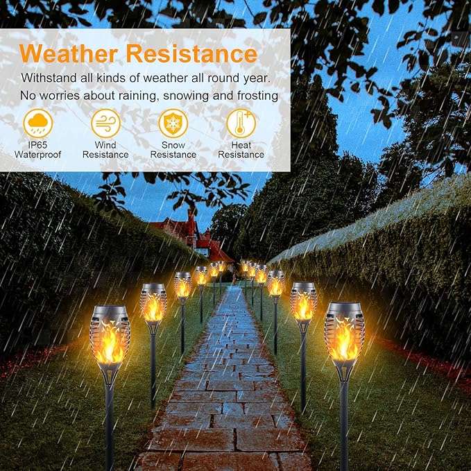 Solar Torch Light with Flickering Flame, Waterproof Solar Lights Outdoor Decorative, Solar Powered Christmas Decoration (1 Pack)