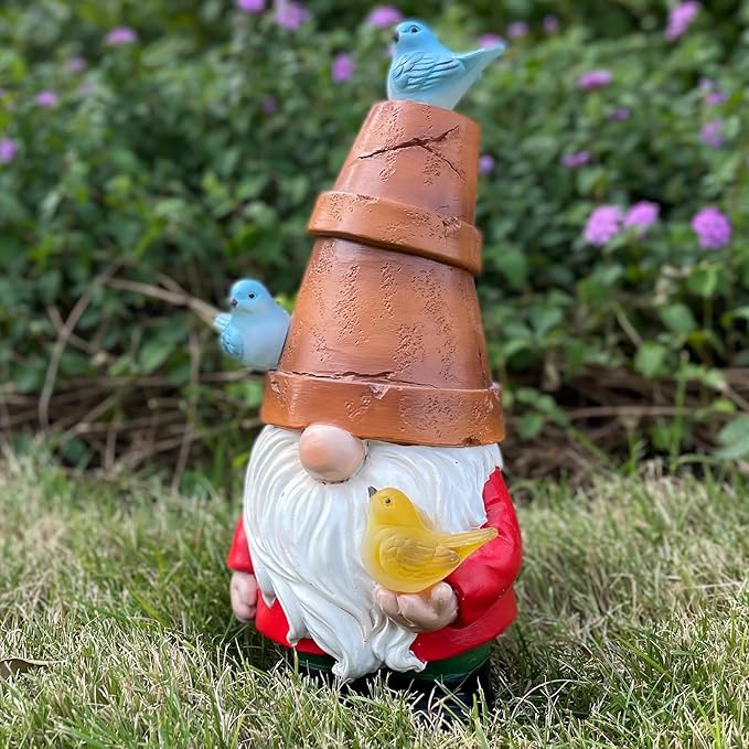 Solar Garden Gnome Figurine, Cute Resin Gnome Sculpture, Garden Gnome Statues Outdoor Decor, Funny Gnome Gift Sculpture Decoration for Home Patio Yard Lawn Porch Ornament