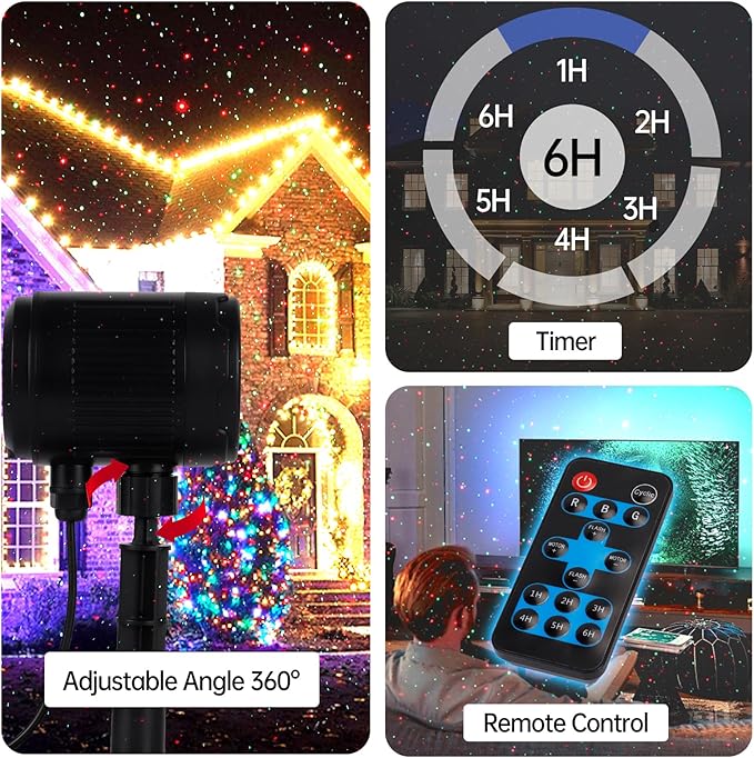 Christmas Projector Lights Outdoor, Motion Laser Star Shower, Bliss Lights with Remote Control, Waterproof, Firefly Decor for Tree Yard Garden Home, Red Green Holiday Party Landscape Decoration (RG)