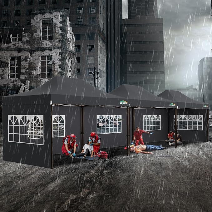 COBIZI 10x15 Pop Up Canopy Tent Heavy Duty with Sidewall, Commercial Outdoor Easy Pop Up Gazebo for Party Wedding All Weather Waterproof UV 50+ with Roller Bag(Leg Upgraded),Gray