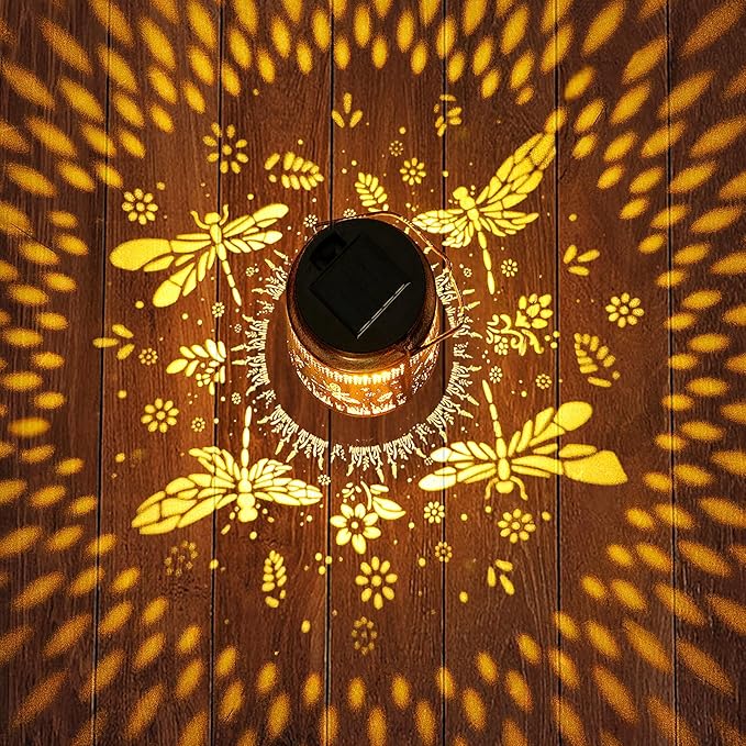 Solar Lanterns Outdoor Waterproof Dragonfly Garden Decor, Birthday Gifts for Women Mom Grandma Hanging Solar Lights Metal LED Decoration Outside with Shepherd Hook for Garden Yard Patio Porch