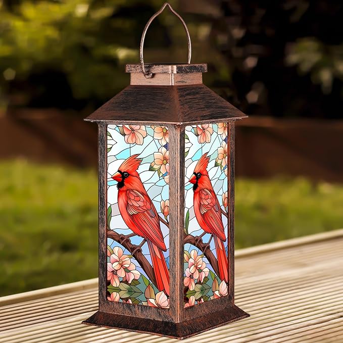 Solar Lantern Outdoor Waterproof Cardinal Garden Decor Birthday Gifts for Women Mom and Grandma Solar LED Plastic Decorative Hanging Light for Yard(Cardinal)