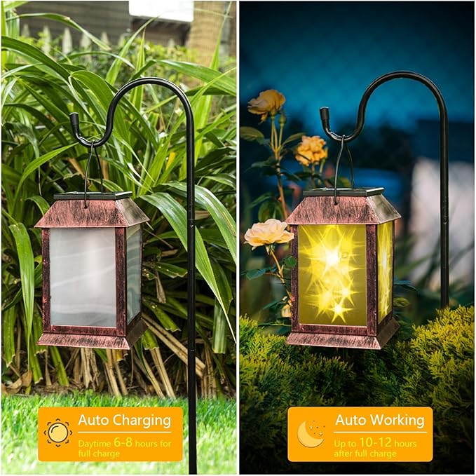 Solar Lanterns Outdoor Waterproof Upgraded Flashing Mode Solar Lantern Outdoor Lights Vintage Medieval Decor 3D Starry Hanging Outdoor Lanterns Lights Stake Lights for Yard Garden Decor（2PCS）