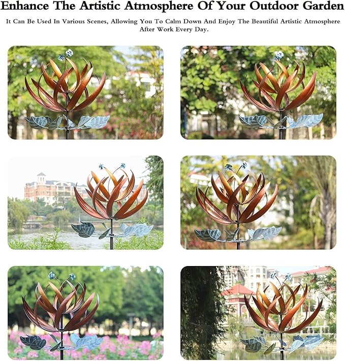 Wind Spinners for Yard and Garden, Wind Spinners Outdoor Large Metal, 84 inch Kinetic Wind Spinner & Wind Sculptures, Windmill Decor(Lotus)