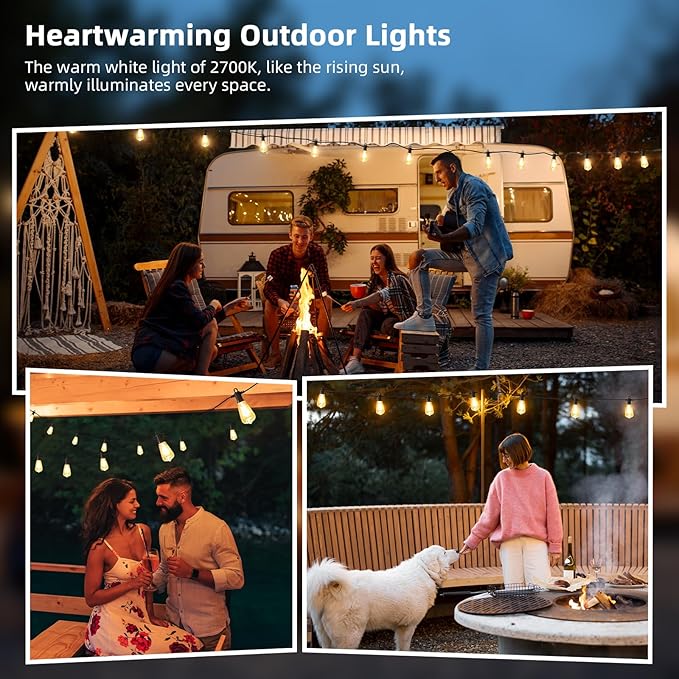 FOOMAN LED Outdoor String Lights, 50FT Outside Waterproof Patio Lights with 25+2 Shatterproof ST38 Edison Bulbs, 2700K Warm White Hanging Light, Dimmable Light for Backyard Garden Bistro Party