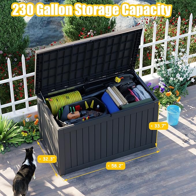 Deck Box - 230 Gallon Large Outdoor Storage box,Waterproof Patio Furniture and Storage Deck - Lockable and UV Resistant, Perfect for Pool and Outdoor Use, Weatherproof Resin, Lockable (Black) -