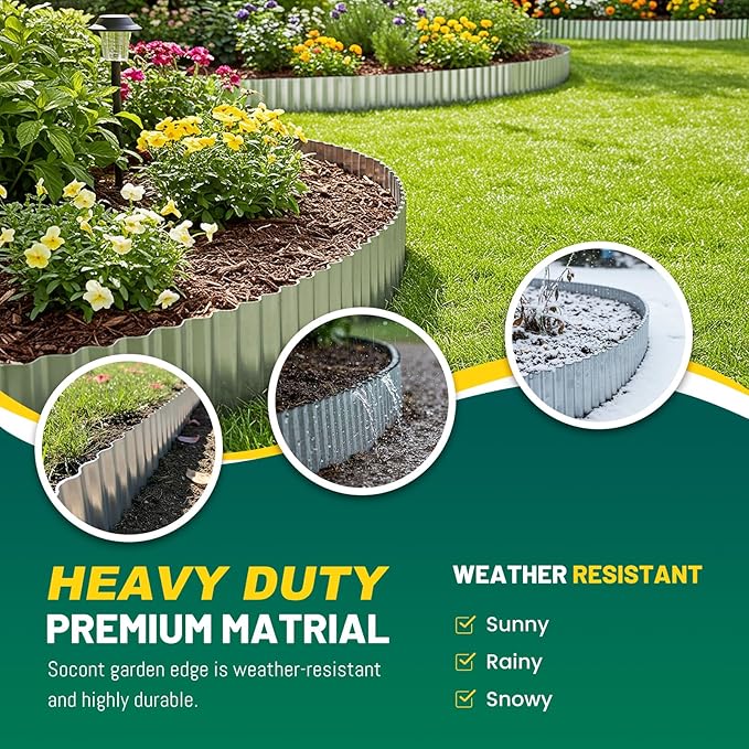 Corrugated Metal Garden Edging, 8"×10Ft Durable Landscape Border for Garden, Lawn, Flower Beds and Paver Edging (Silver)