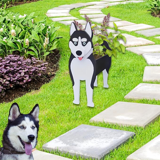 Siberian Husky Dog Planter Plant Pots,Cute Garden Dog Flower Planter,Dog Planters Birthday Gifts for Women,Office,Indoor/Outdoor Decor（9.45 * 5.67 * 13.39in）