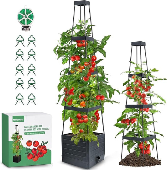 MQFORU Tomato Planter with Trellis, 57" Self-Watering Tomato Planter Boxes for Climbing Vegetable and Plants, Raised Garden Bed with Tomato Planter Cage for Indoor Outdoor Use