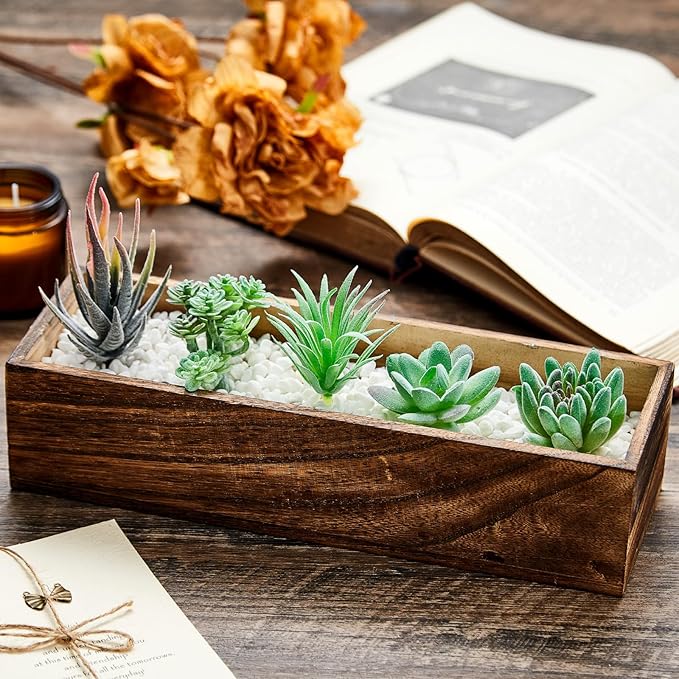 Dandat 5 Set Wood Boxes for Centerpieces Rectangle Wooden Planter Box Rustic Wood Planter with Removable Plastic Liner Floral Foam Blocks for Centerpieces Home Wedding Garden Decor (12x4 Inch)