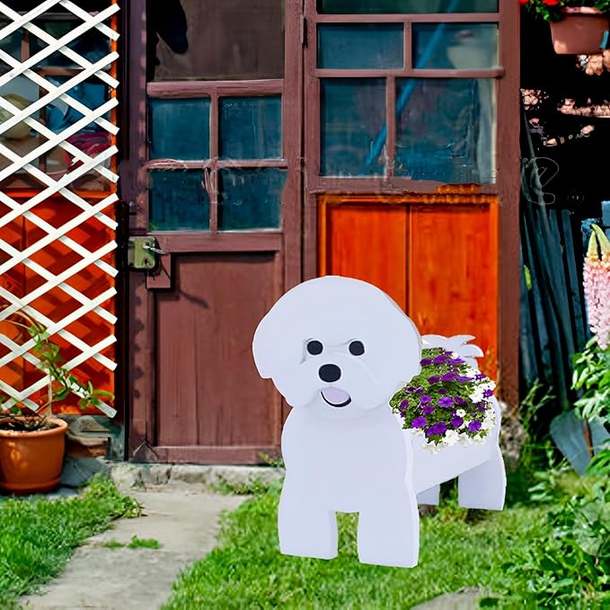 Bichon Frise Dog Planter Plant Pots,Cute Garden Dog Flower Planter,Large Dog Planters Birthday Gifts for Women,Office,Indoor/Outdoor Decor（9.84 * 9.06 * 17in）