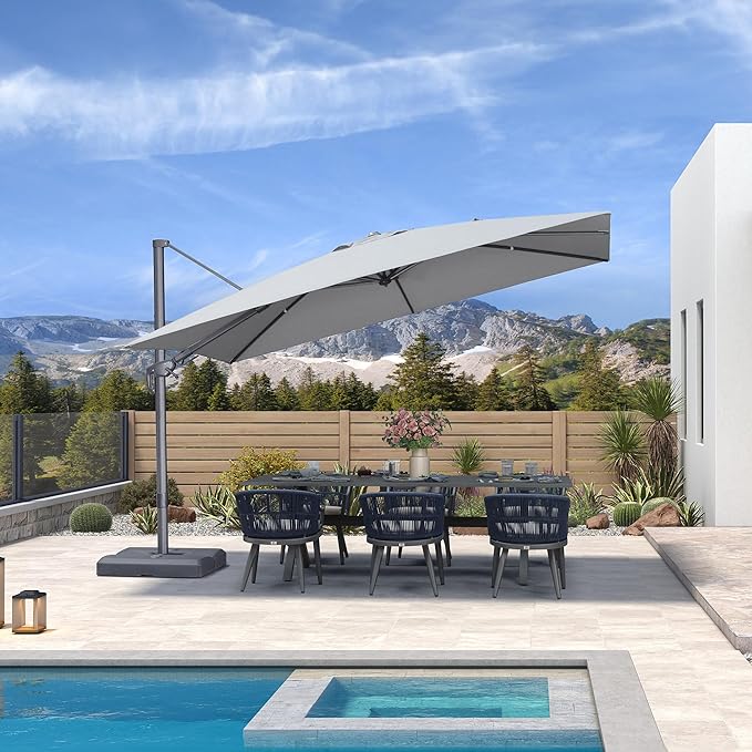PURPLE LEAF 11.5' X 8' Left-right Tilting Outdoor Patio Umbrella Swivel Offset Cantilever Heavy Duty Rectangle Aluminum Umbrella with UV Resistant for Deck Pool Patio Backyard, Pebble Grey