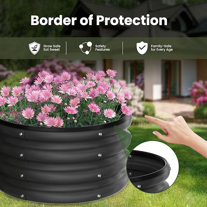 ZXZYHFTY Round Galvanized Raised Garden Bed kit,Black Outdoor Garden Raised Planter Box, Round Large Metal Raised Garden Beds for Vegetable 2 * 2 * 1ft 1 Pack