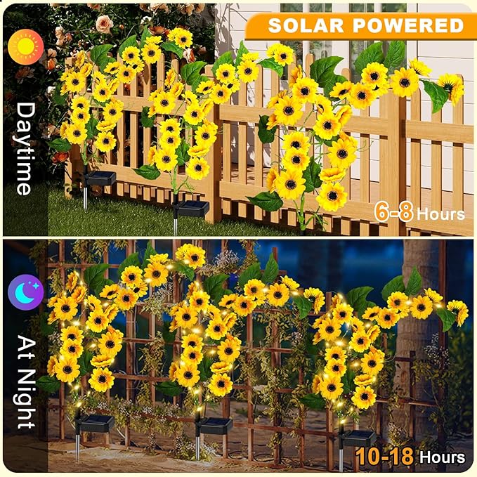 Solar Garden Lights Outdoor, 2 Pack New Sunflower Light for Outside, Solar Willow Vine Light with 46 LED Sunflowers, Waterproof Decor for Yard, Patio, Pathway, Gardening Gifts (4Pack Sunflower)