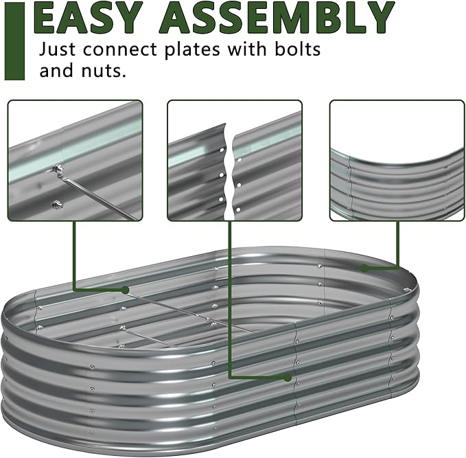 6x3x1.3 Oval Galvanized Raised Garden Bed,Outdoor Planter Box Metal Patio Kit Planting Bed for Vegetables Flowers and Succulents