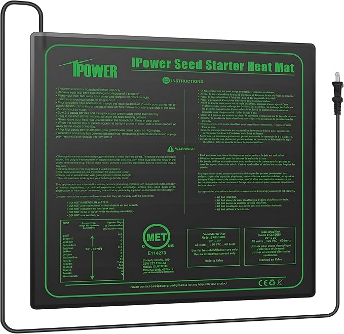 iPower Durable Seedling Heat Mat Warm 20" x 20" Hydroponic Heating Pad Waterproof for Seed Starting Greenhouse and Germination