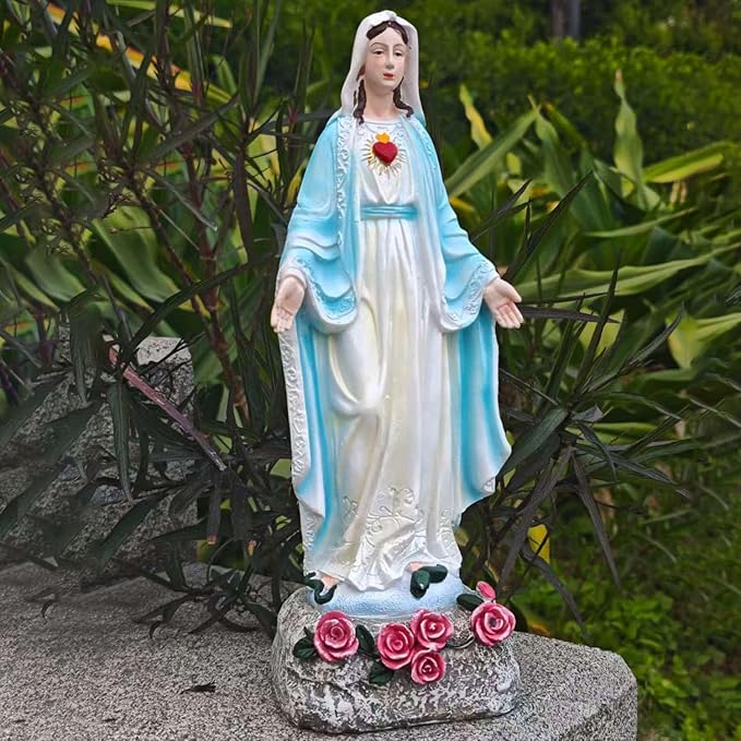 Solar Outdoor Garden Lights Religious Series-Virgin Mary Statue,Blessed Virgin Mary Mother Figure with Solar Flower Ligths,Home/Garden Decor, Religious Gift to Women/Mom(11.81" H)