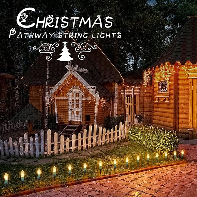 C9 Christmas Lights Outdoor, 25.7 Ft 20 Bulbs Christmas Pathway Lights, Waterproof Walkway Lights for Outside Driveway Sidewalk Outdoor Christmas Decorations Yard, Clear