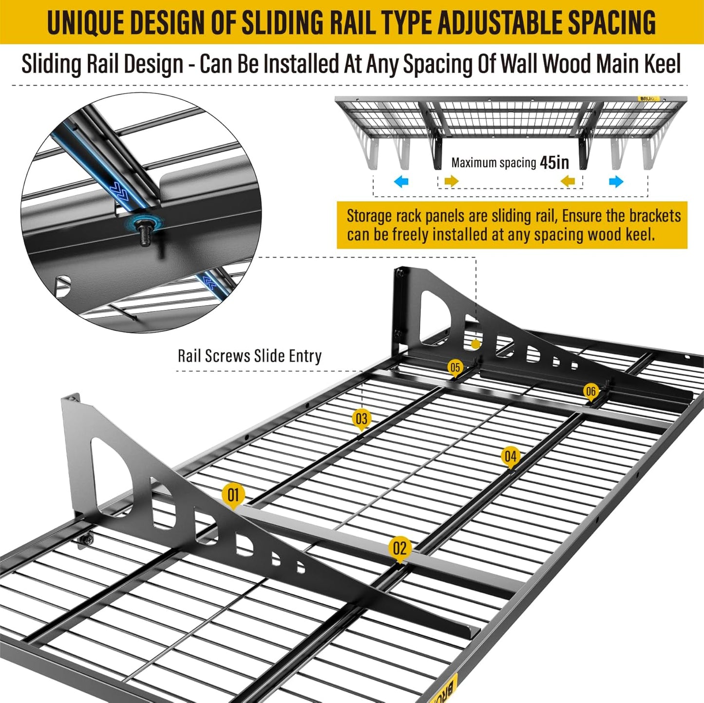 1.64x4ft Adjustable Rail Wall Garage Storage Shelf, for Tool Room, Storage Room, Store Supermarket Wall Storage Shelving Rack (1 Pack-Black)