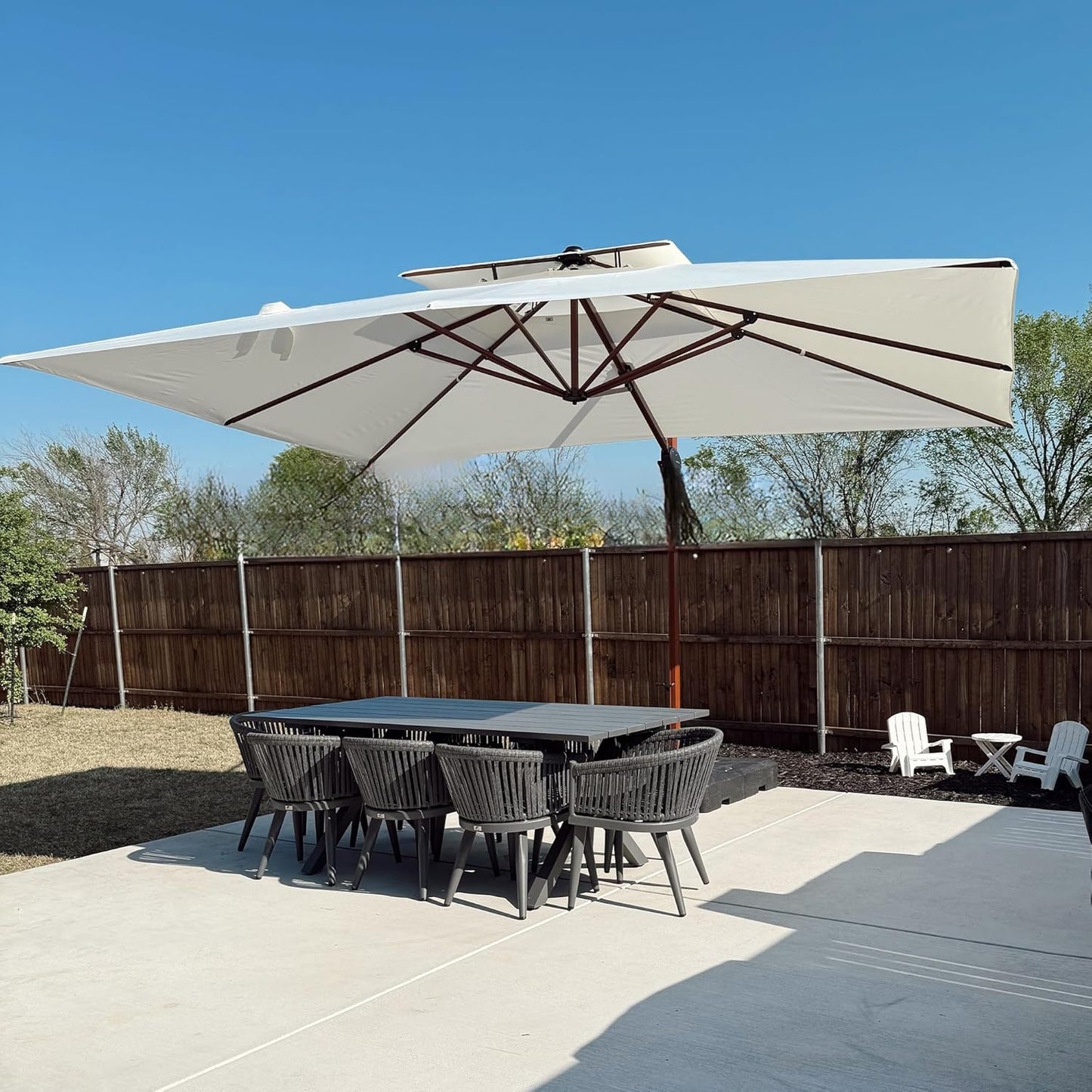 PURPLE LEAF 10' X 13' Double Top Deluxe Wood Pattern Rectangle Patio Umbrella Offset Hanging Umbrella Outdoor Market Umbrella Garden Umbrella, Cream