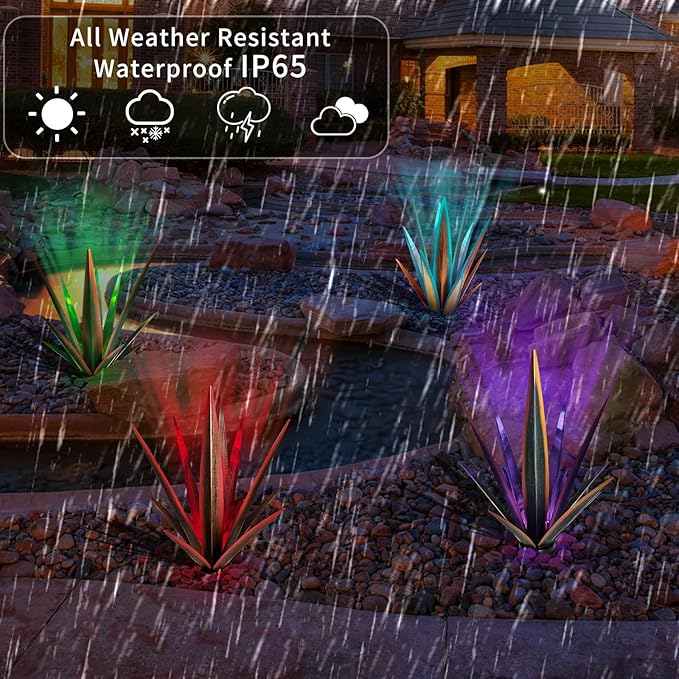 Large Tequila Rustic Sculpture, Rustic Metal Agave Plants for Outdoor, Metal Agave Garden Yard Statue, Outdoor Lawn Ornaments Yard Stakes (Rusty - L (W/Solar Light))