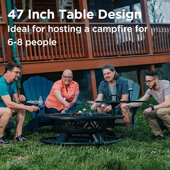 Red Mountain Valley 47" Outdoor Fire Pit with Adjustable Grill, 2-in-1 Metal Outdoor Fireplaces, Large Patio Wood Burning Fire Pits for Outside, Ideal for Backyard, Patio, Party