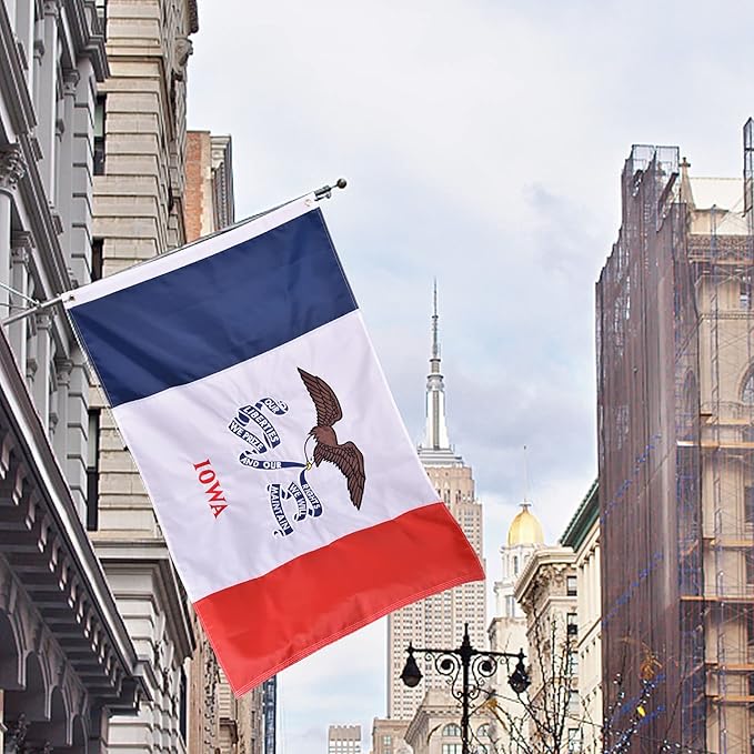 Iowa State Flag 5x8 Ft, Deluxe Full Embroidered Heavy Duty Nylon Durable IA Outside Flags, Indoor/Outdoor, Sewn Stripes and Brass Grommets