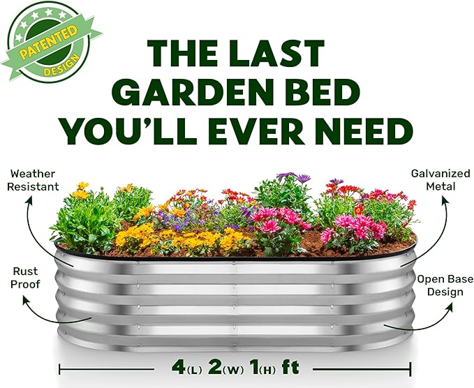 Galvanized Raised Garden Beds Outdoor // 4×2×1 ft (2-Pack) Planter Raised Beds for Gardening, Vegetables, Flowers // Large Metal Garden Box (Silver) // Patented Tool-Free Design