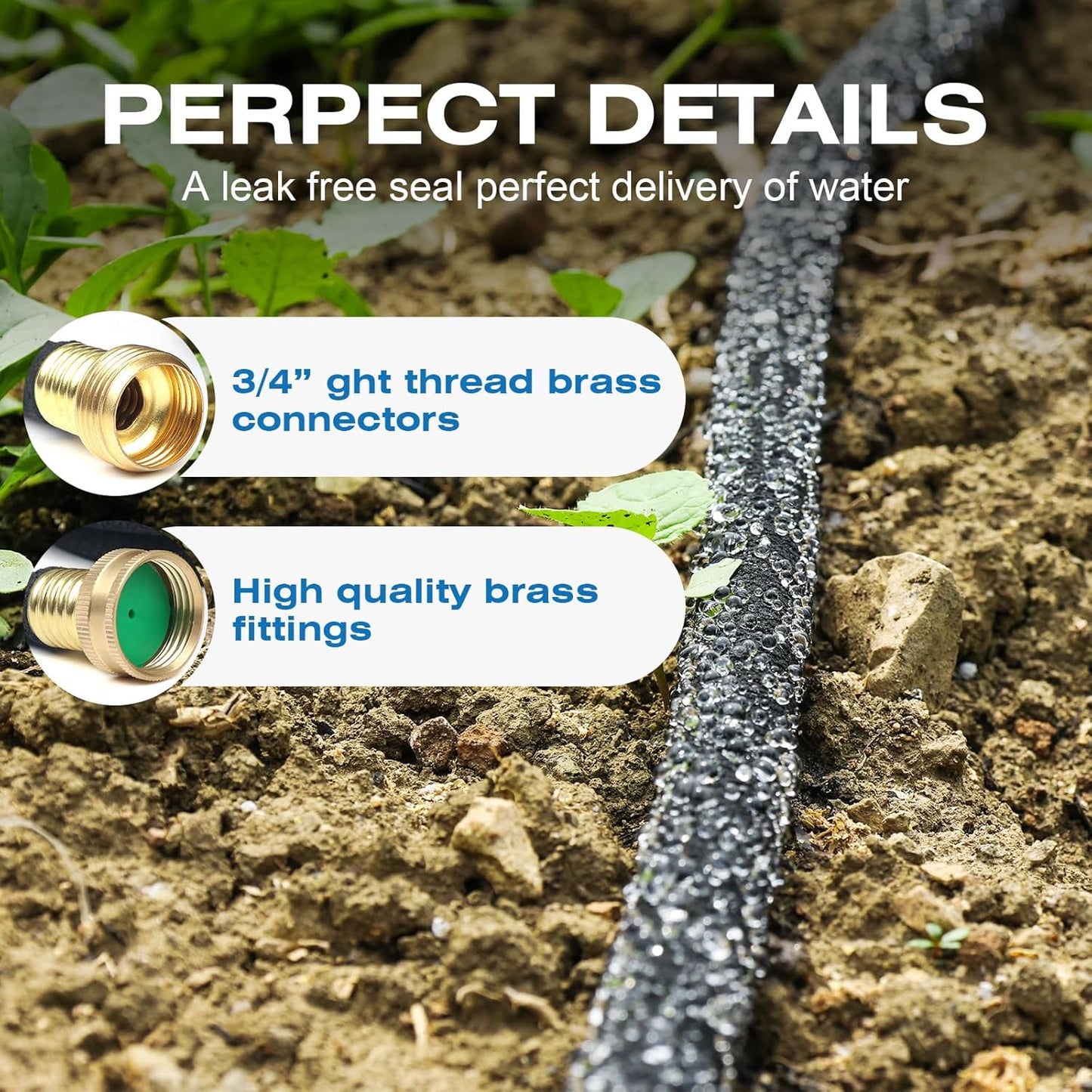 Soaker Hose 50FT Heavy Duty Rubber Saves 75% Water End Cap Included for Additional Hose Connect Great for Gardens/Flower Beds