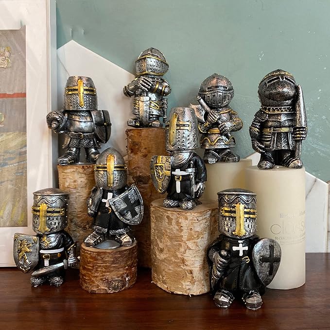 nezababy 8 PCS Knight Garden Gnomes Decorations Funny Medieval War Sculpture Army Guard Statue Outdoor Yard Lawn Decor Resin (8 Pcs Set)