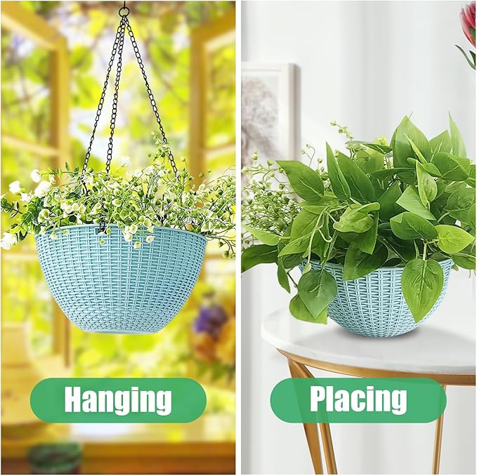 Hanging Planters for Indoor Plants 8/10 Inch, 4 Packs Plant Hanger Outdoor with Drainage Holes, Hanging Basket Flower Pot Perfect for Home, Office and Garden (Sky Blue)