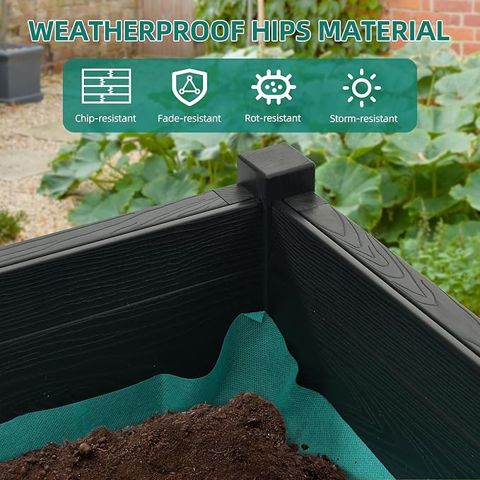 YITAHOME Raised Garden Bed, HIPS Poly Wood Elevated Planter Box with Shelf & Wheels for Mobility, Small Flower Box Stand for Patio Balcony Garden Backyard, Black