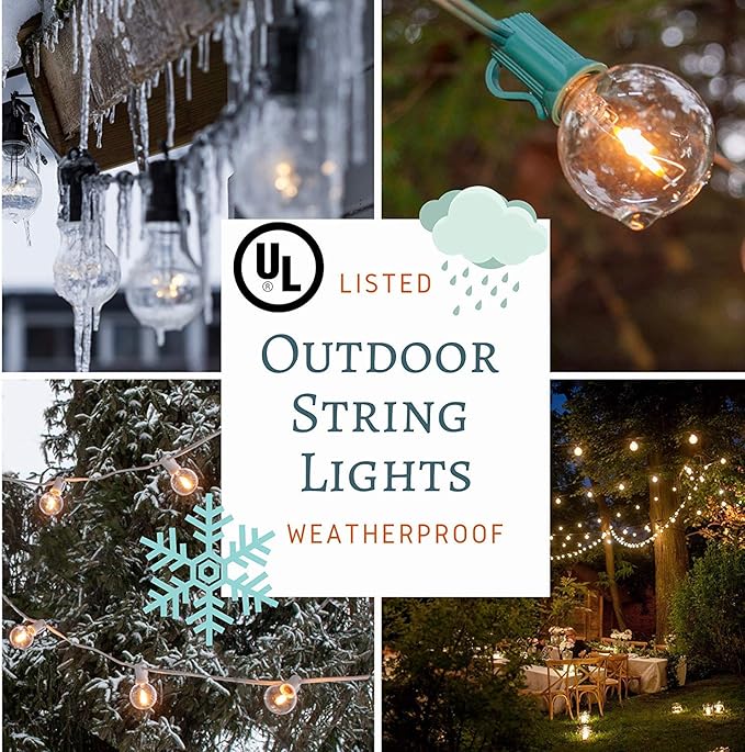 GOOTHY Globe Holiday String Lights with G40 Bulbs (50ft.) Backyard Patio Lights Garden Bistro Party Natural Warm Bulbs Cafe Hanging Umbrella Lights on Light String Indoor Outdoor-White