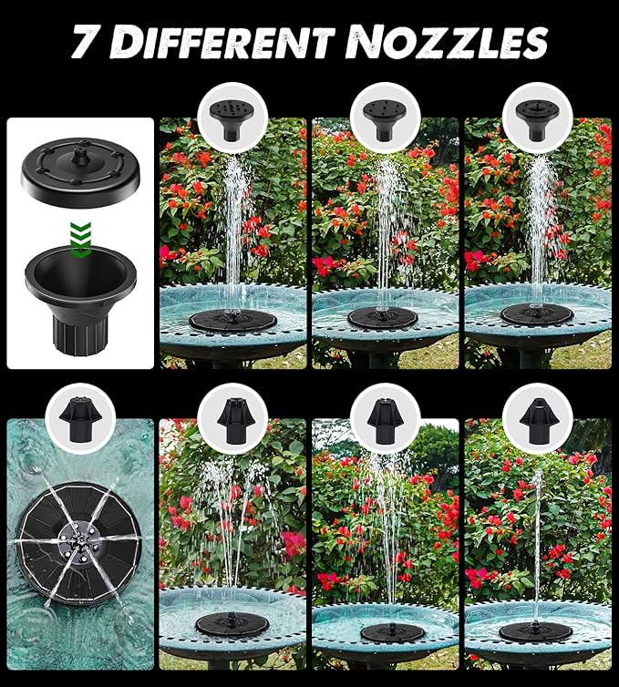 Solar Fountain Glass Panel with 2200 mah Battery, 3.5W Floating Solar Water Fountain with 4 Fixed Rods, Solar Fountain Pump for Bird Bath, Garden, Pond, Pool, Outdoor-White Lights