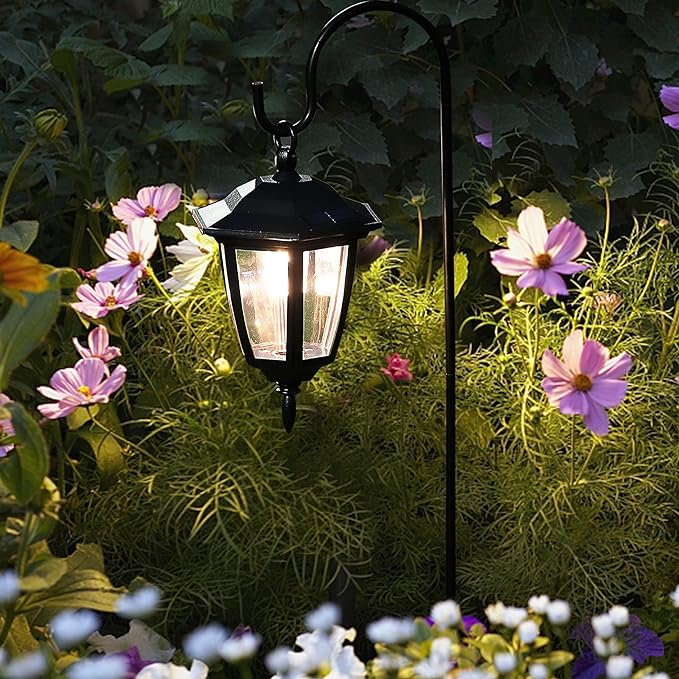 MAGGIFT 34 Inch Hanging Solar Lights, Decorative Garden Lanterns with 2 Shepherd Hooks, Solar Powered Coach Lights, Warm White LED Outdoor Lighting for Landscape, Yard, Pathway and Patio, 2 Pack