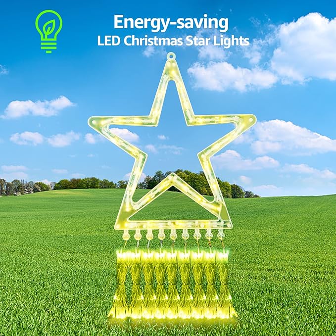 BlcTec Outdoor Christmas Decorations, 317 LED Christmas Lights with 9 Strands 11.9ft Waterfall Christmas Tree Lights, 8 Modes, Waterproof, Topper Star & Timer for Yard Patio Xmas Décor, Warm White